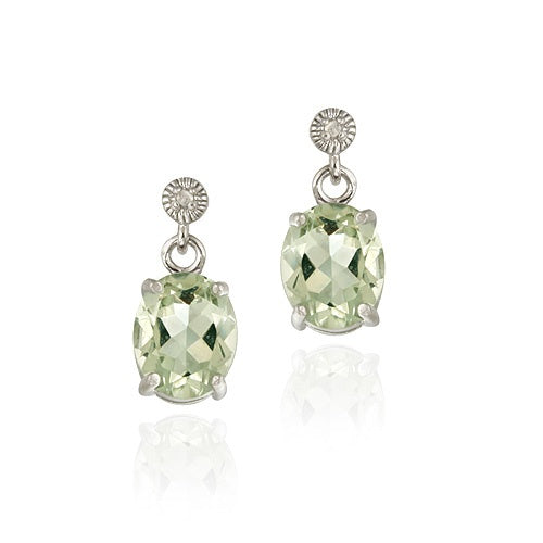 Sterling Silver 4.70 TCW Oval Green Amethyst and Diamond Earrings