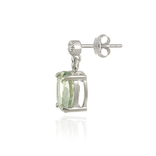 Sterling Silver 4.70 TCW Oval Green Amethyst and Diamond Earrings-2
