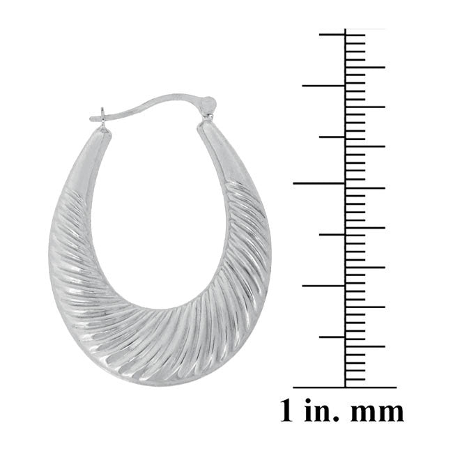 Sterling Silver Shrimp Design Oval Hoop Earrings-2