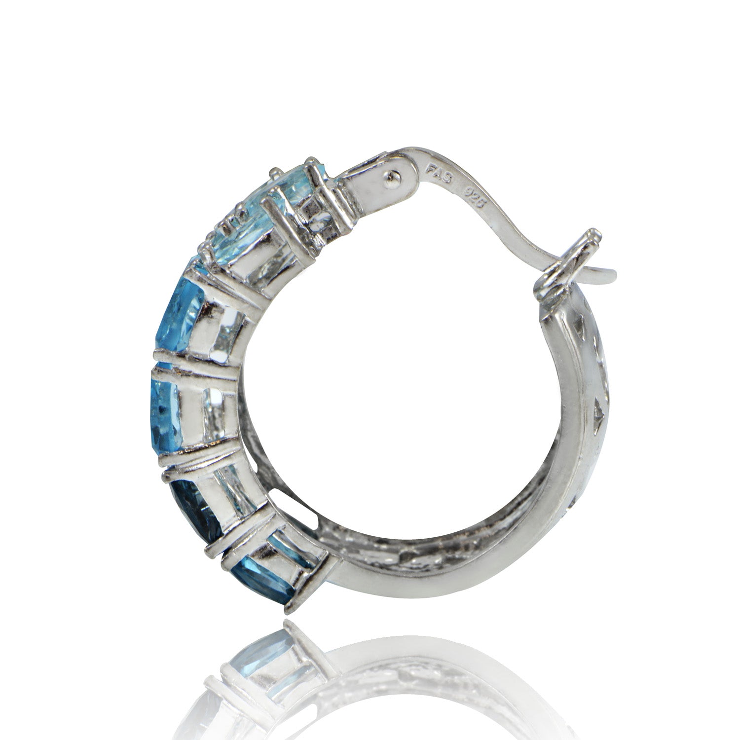 Sterling Silver 9ct TGW Blue Topaz and Swiss Blue Topaz with London Blue Topaz Hoop Earrings-2