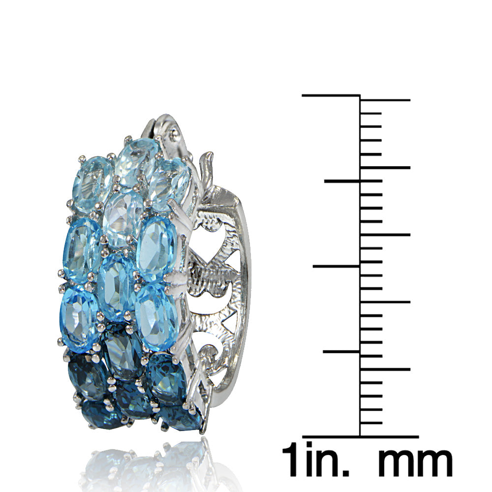 Sterling Silver 9ct TGW Blue Topaz and Swiss Blue Topaz with London Blue Topaz Hoop Earrings-3