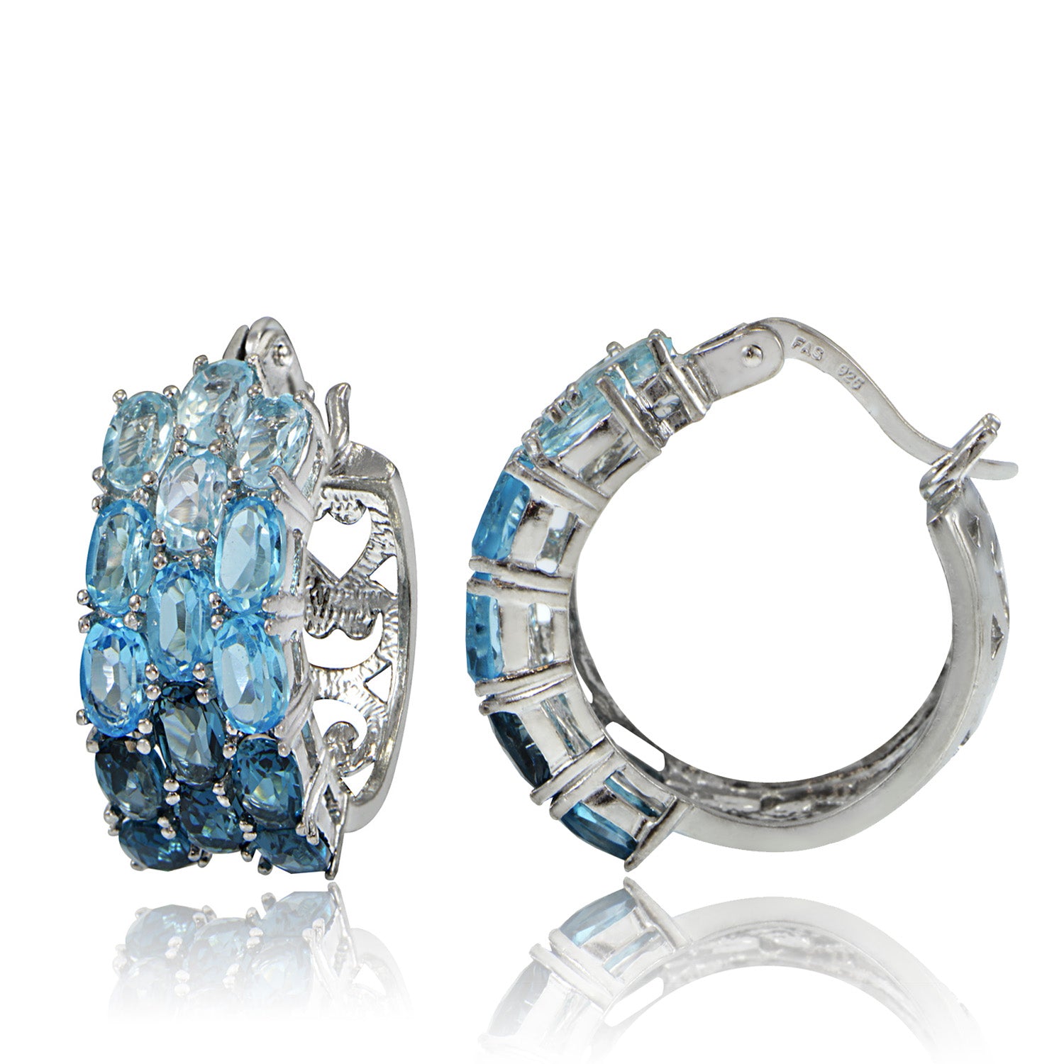 Sterling Silver 9ct TGW Blue Topaz and Swiss Blue Topaz with London Blue Topaz Hoop Earrings-4