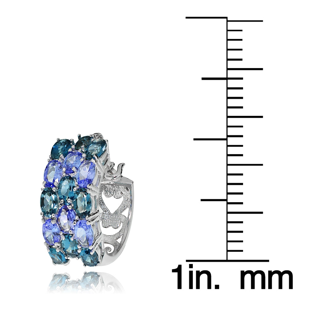 Sterling Silver London Blue Topaz and Tanzanite 3-Row Hoop Earrings-2