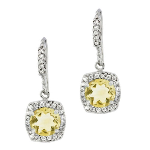 Sterling Silver 3.7 CT. Citrine and CZ Dangle Earrings