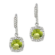 Sterling Silver 4 CT. Peridot and CZ Dangle Earrings