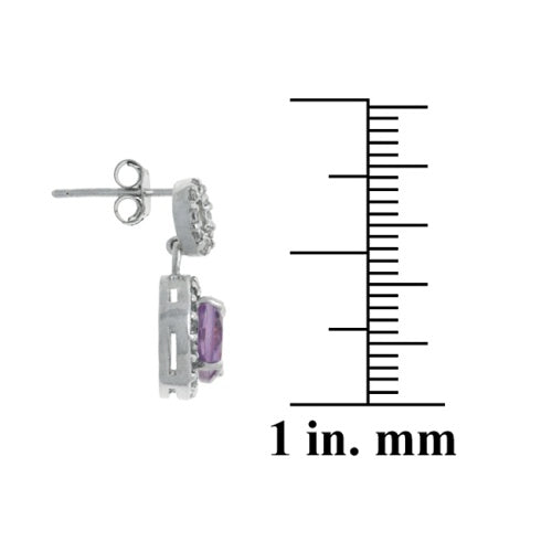 Sterling Silver 2.4 ct. Amethyst and CZ Circle Dangle Earrings-2