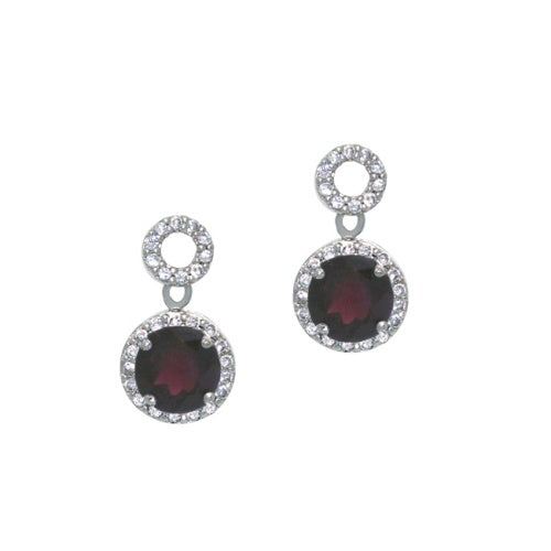 Sterling Silver 3.3 CT. Garnet and CZ Circle Dangle Earrings