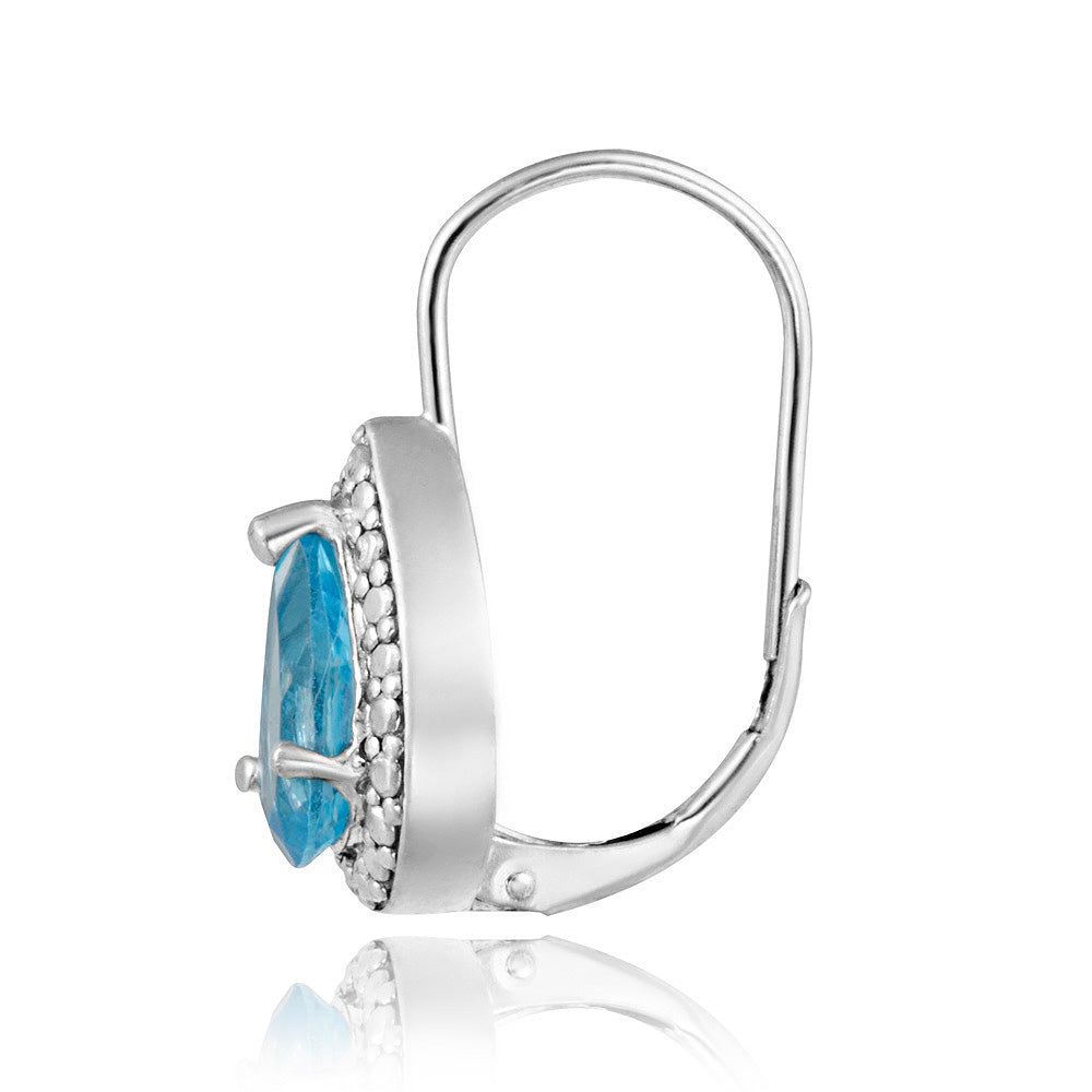 Sterling Silver 3ct Swiss Blue Topaz & Diamond Accent Teardrop Leverback Earrings-2