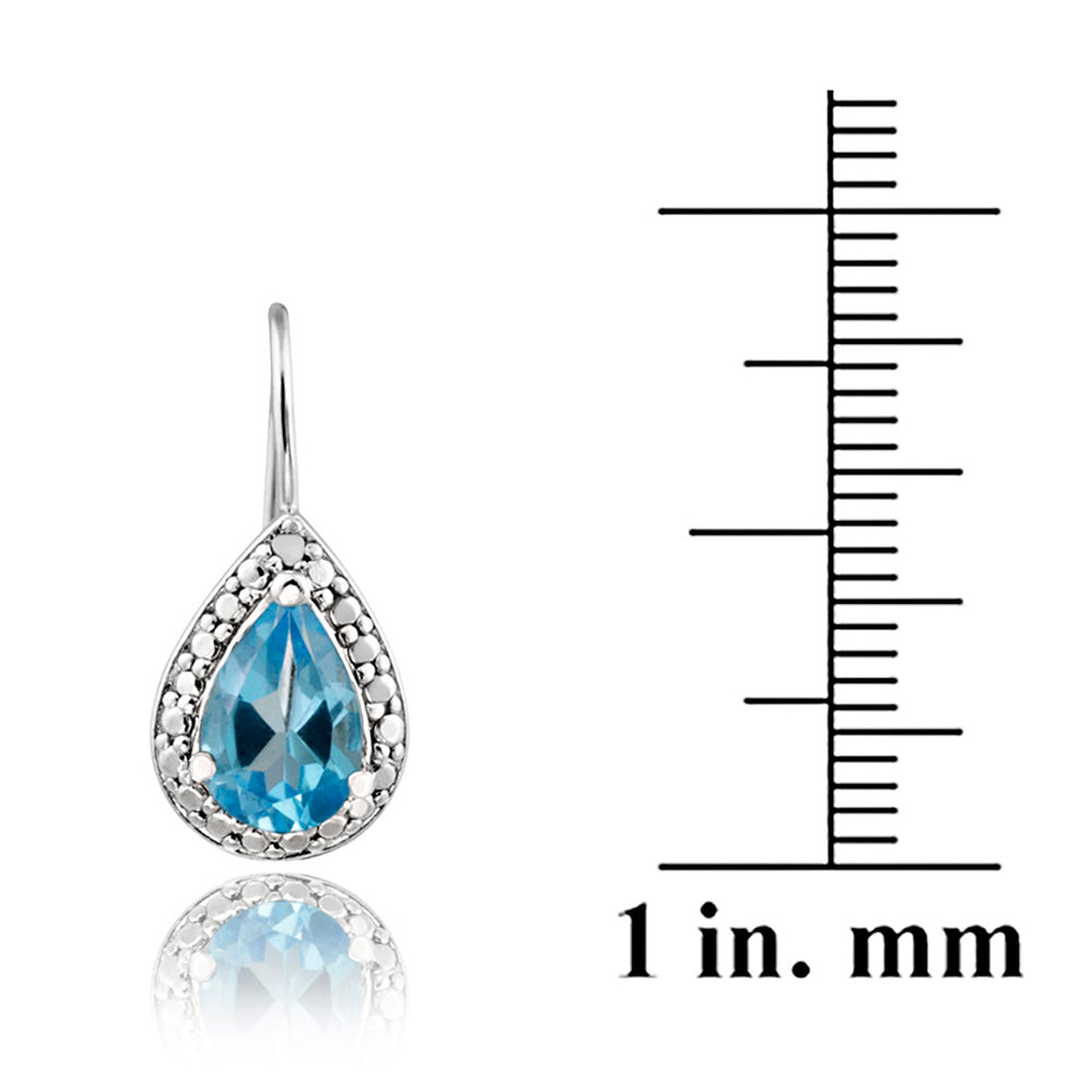 Sterling Silver 3ct Swiss Blue Topaz & Diamond Accent Teardrop Leverback Earrings-3