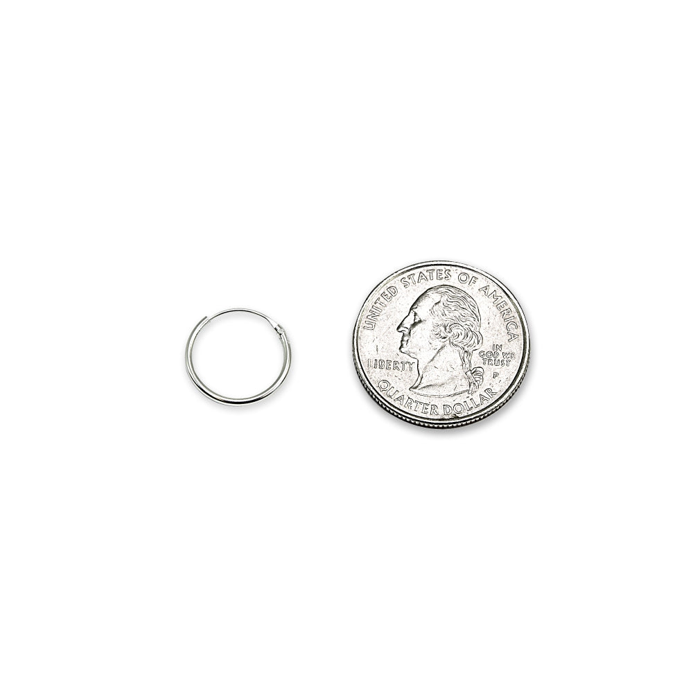 Sterling Silver Small Endless 10mm Round Thin Lightweight Unisex Hoop Earrings-2