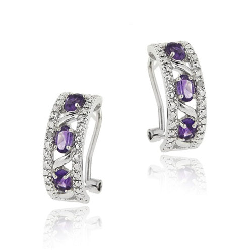 Sterling Silver 1.32ct. Amethyst & Diamond Half Hoop Earrings