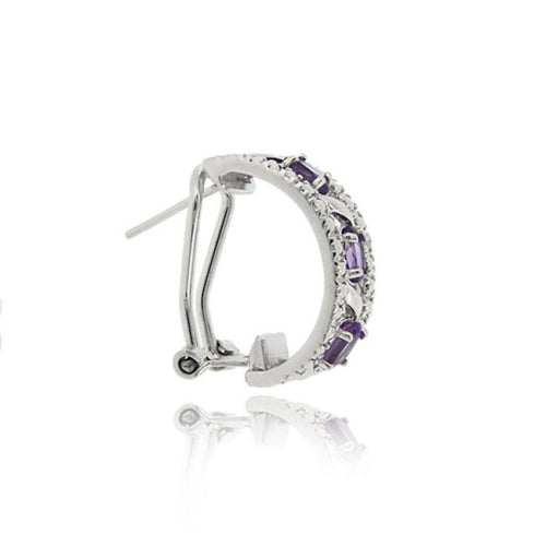 Sterling Silver 1.32ct. Amethyst & Diamond Half Hoop Earrings-2