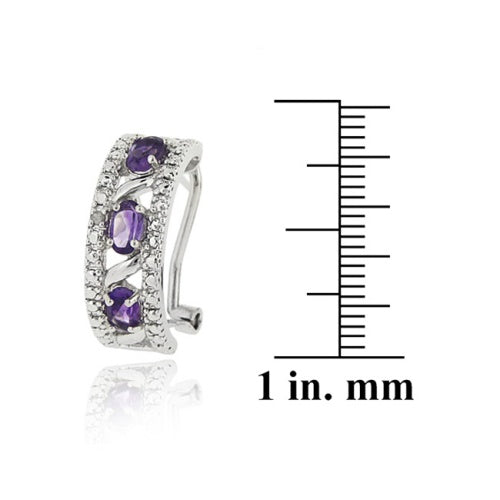 Sterling Silver 1.32ct. Amethyst & Diamond Half Hoop Earrings-3