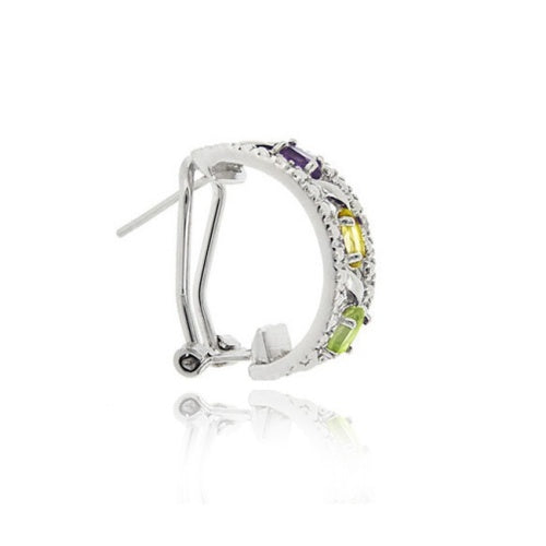 Sterling Silver 1.42ct Multi Color Gemstone & Diamond Half Hoop Earrings-2