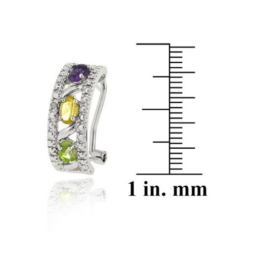 Sterling Silver 1.42ct Multi Color Gemstone & Diamond Half Hoop Earrings-3