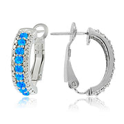 Sterling Silver Created Blue Opal & Diamond Half Hoop Earrings
