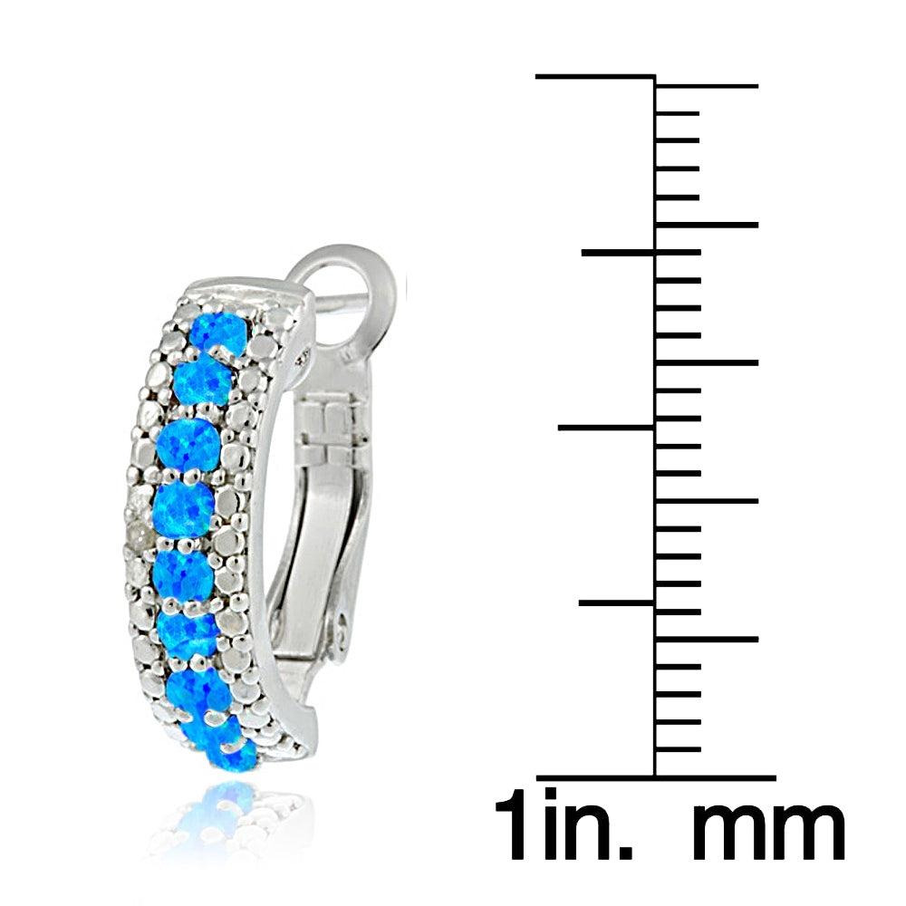 Sterling Silver Created Blue Opal & Diamond Half Hoop Earrings-3