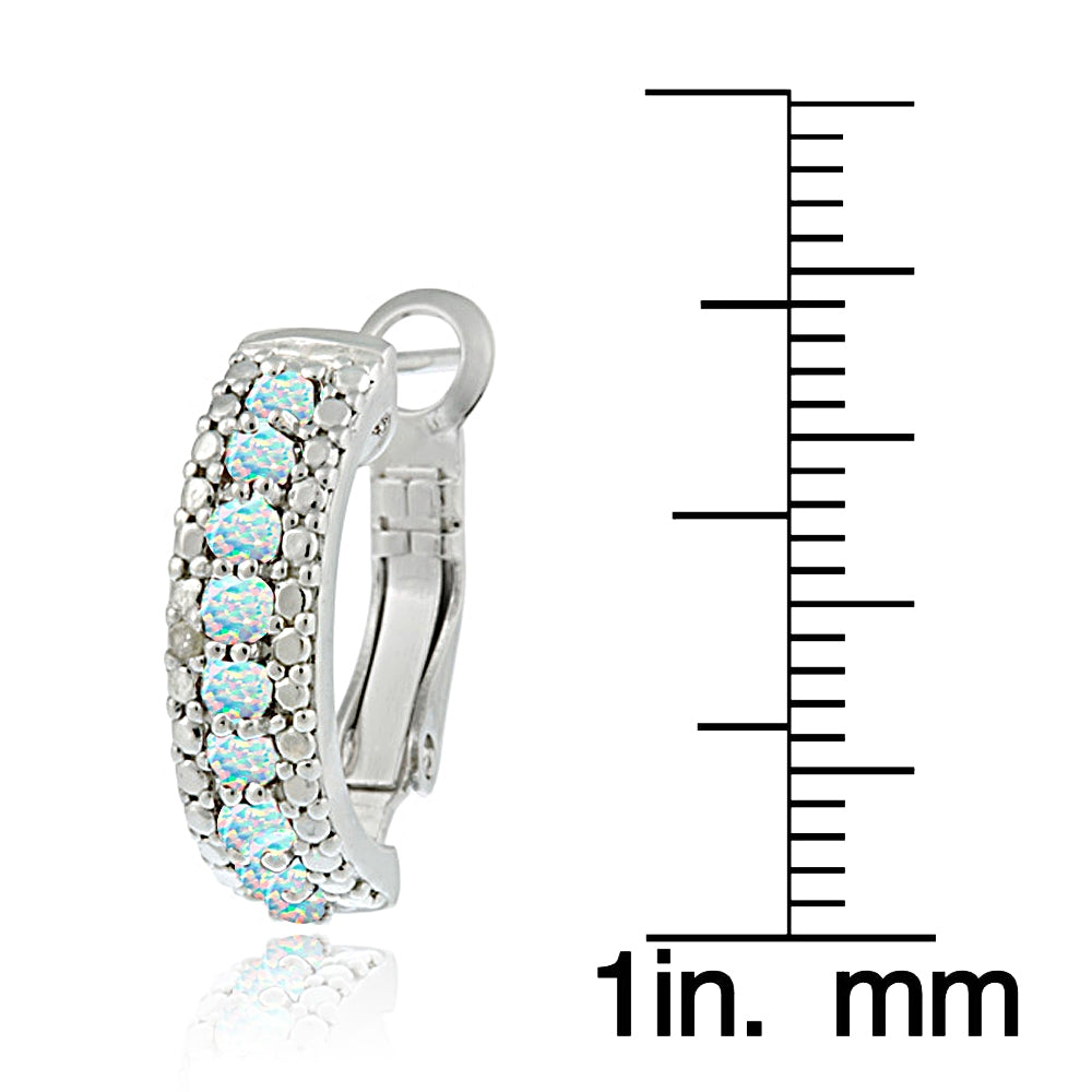Sterling Silver Created Opal & Diamond Half Hoop Earrings-3