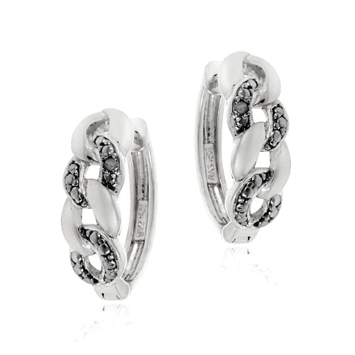 Sterling Silver Black Diamond Accent Infinity Huggie Earrings
