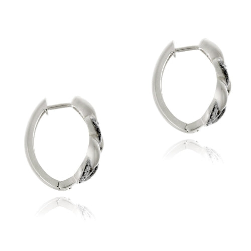 Sterling Silver Black Diamond Accent Infinity Huggie Earrings