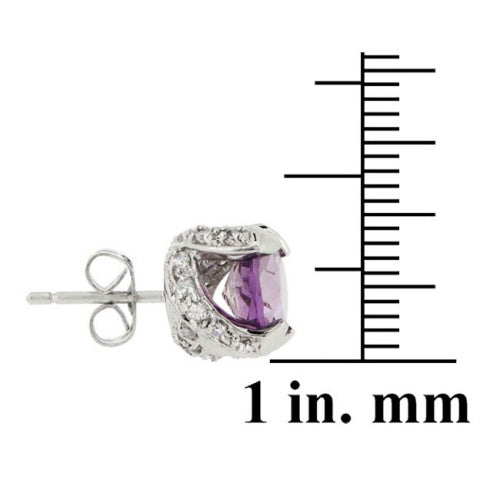 Sterling Silver 3.7ct. TGW Amethyst and CZ Stud Earrings-2
