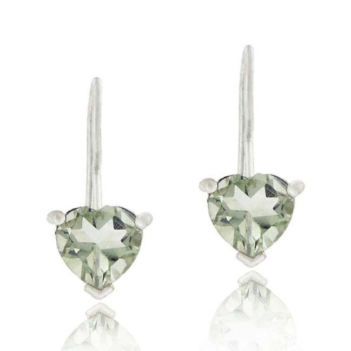 Sterling Silver 1.3ct. TGW Green Amethyst Heart Drop Earrings