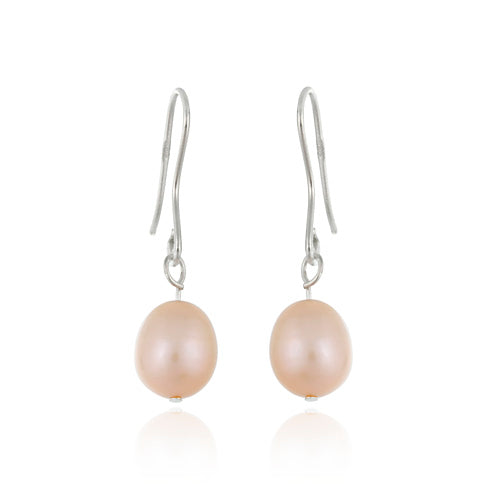 Sterling Silver Baroque Freshwater Cultured Peach Pearl Earrings