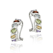 Sterling Silver Multi Color Gemstone "S" Design Hoop Earrings
