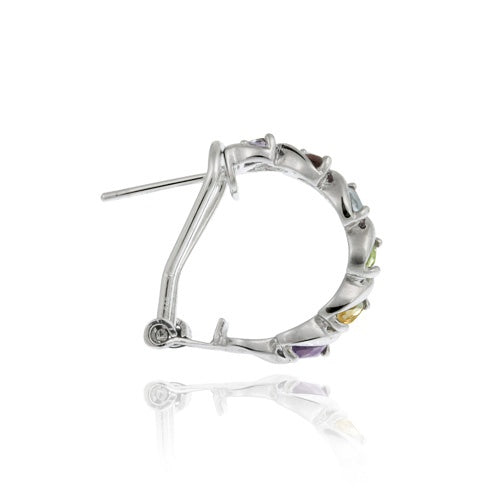 Sterling Silver Multi Color Gemstone "S" Design Hoop Earrings-2