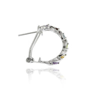 Sterling Silver Multi Color Gemstone "S" Design Hoop Earrings