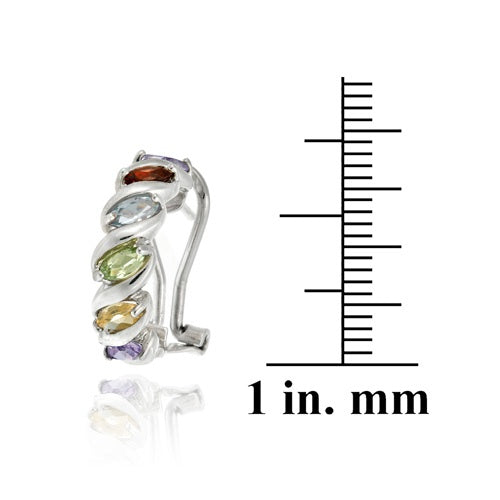 Sterling Silver Multi Color Gemstone "S" Design Hoop Earrings-3
