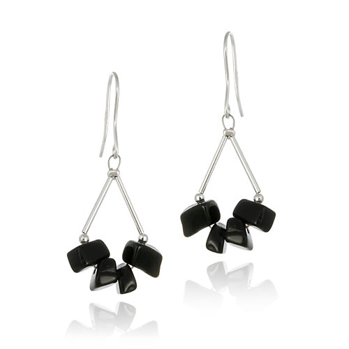 Sterling Silver Onyx Chip Triangle Earrings