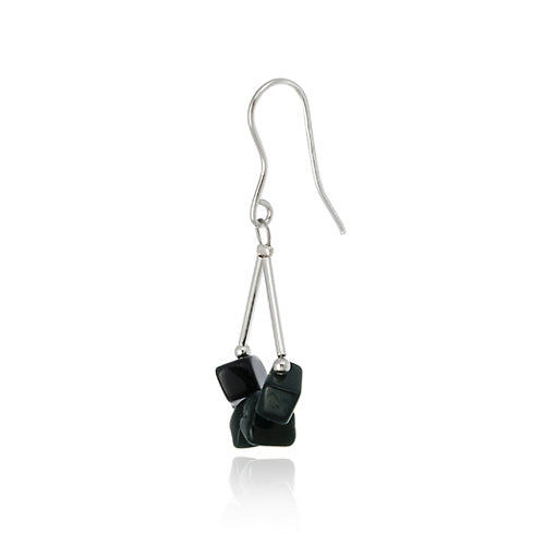 Sterling Silver Onyx Chip Triangle Earrings-2