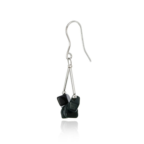 Sterling Silver Onyx Chip Triangle Earrings
