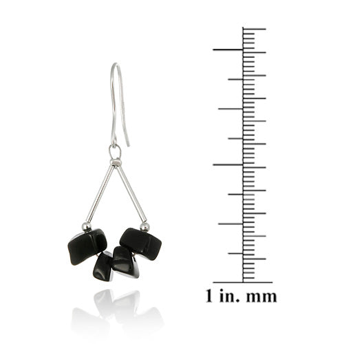 Sterling Silver Onyx Chip Triangle Earrings-3