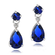 Sterling Silver 4ct Created Sapphire & Diamond Accent Teardrop Earrings