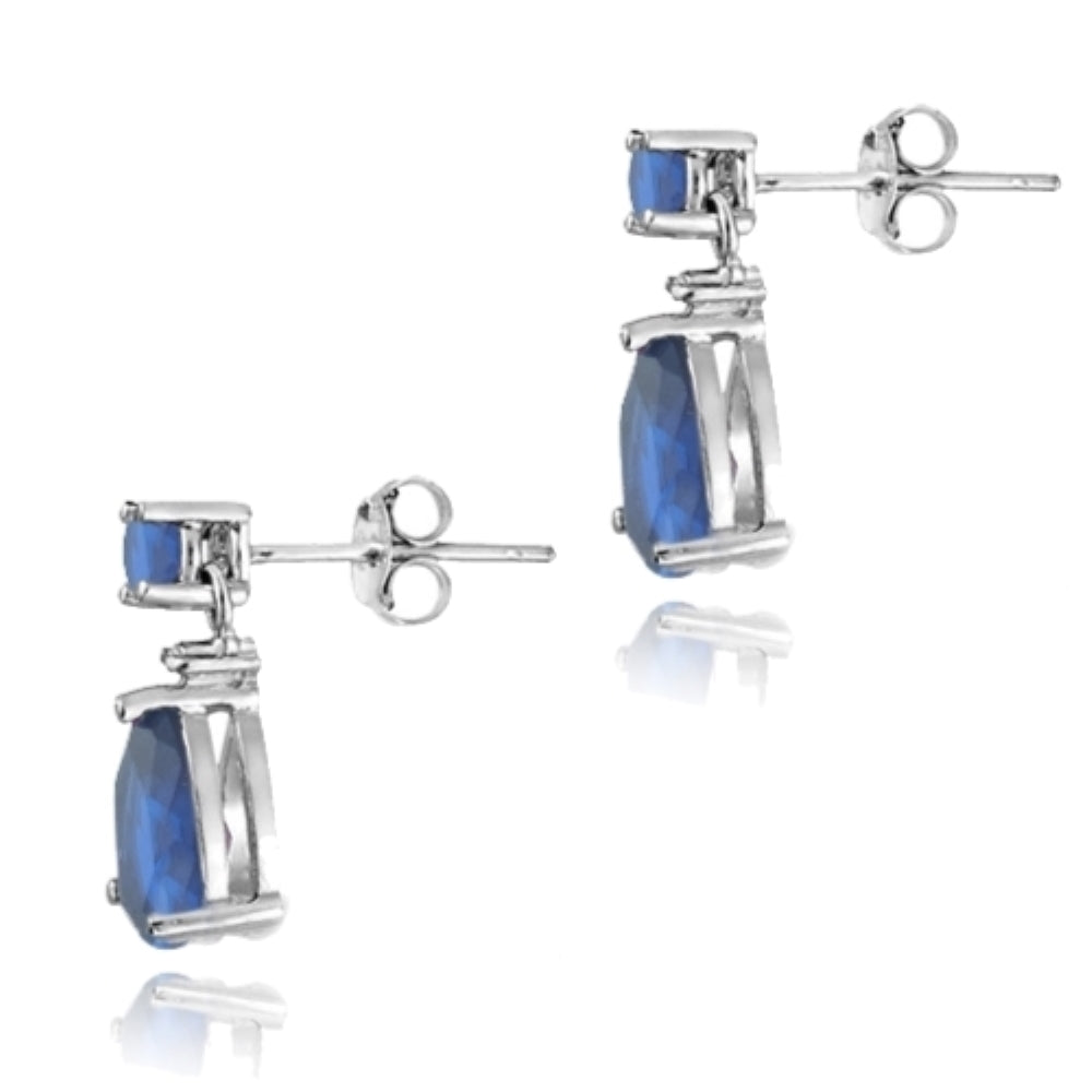Sterling Silver 4ct Created Sapphire & Diamond Accent Teardrop Earrings-2
