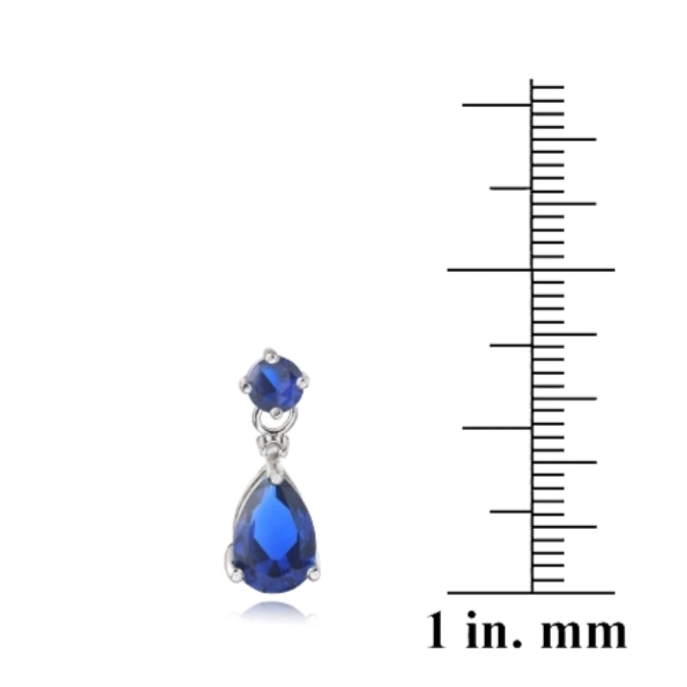 Sterling Silver 4ct Created Sapphire & Diamond Accent Teardrop Earrings-3