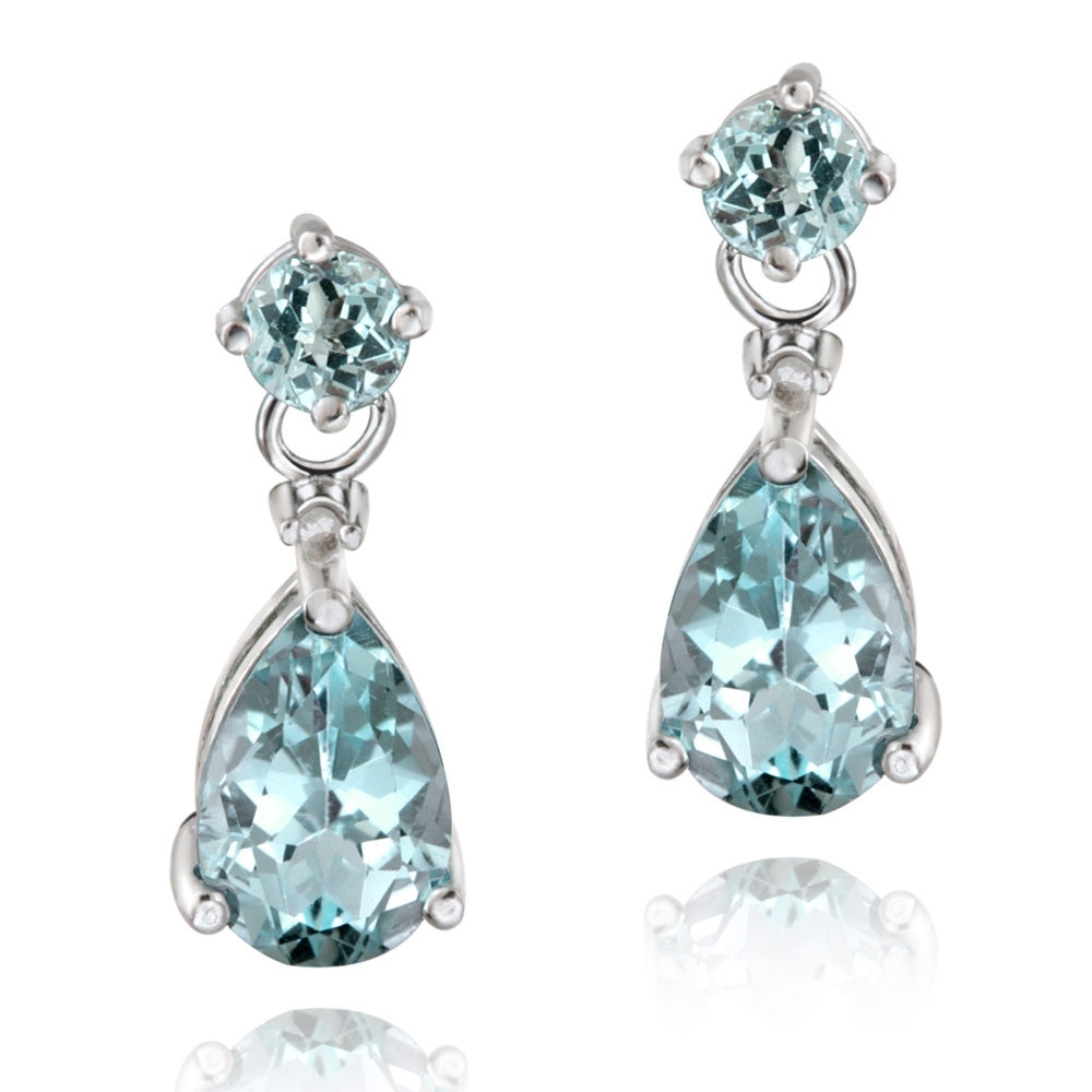 Sterling Silver 3.6 ct. TGW Blue Topaz & Diamond Accent Teardrop Earrings