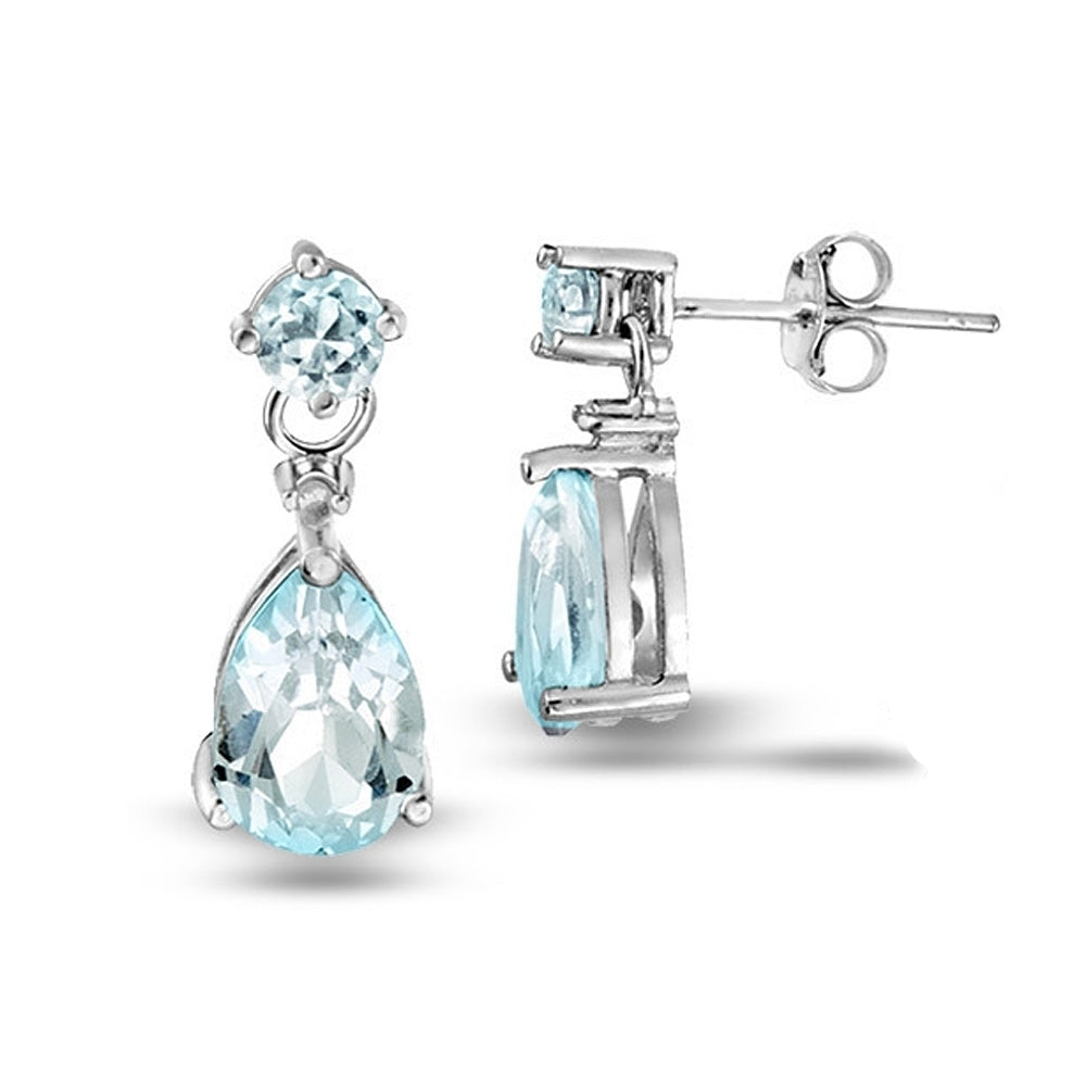 Sterling Silver 3.6 ct. TGW Blue Topaz & Diamond Accent Teardrop Earrings-2