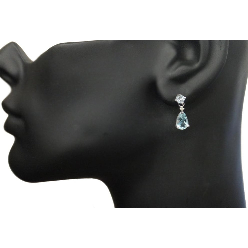 Sterling Silver 3.6 ct. TGW Blue Topaz & Diamond Accent Teardrop Earrings-3