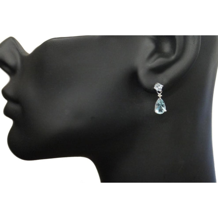 Sterling Silver 3.6 ct. TGW Blue Topaz & Diamond Accent Teardrop Earrings