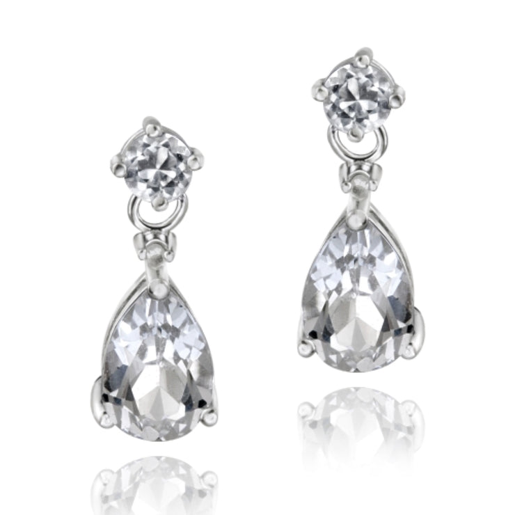 Sterling Silver 3.6ct White Topaz & Diamond Accent Teardrop Earrings