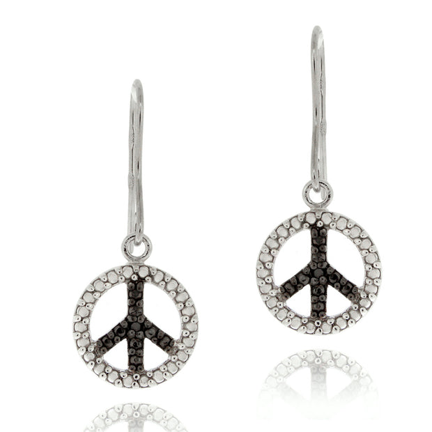 Sterling Silver Black Diamond Accent Peace Dangling Earrings