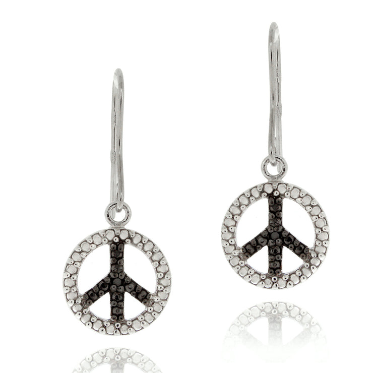 Sterling Silver Black Diamond Accent Peace Dangling Earrings