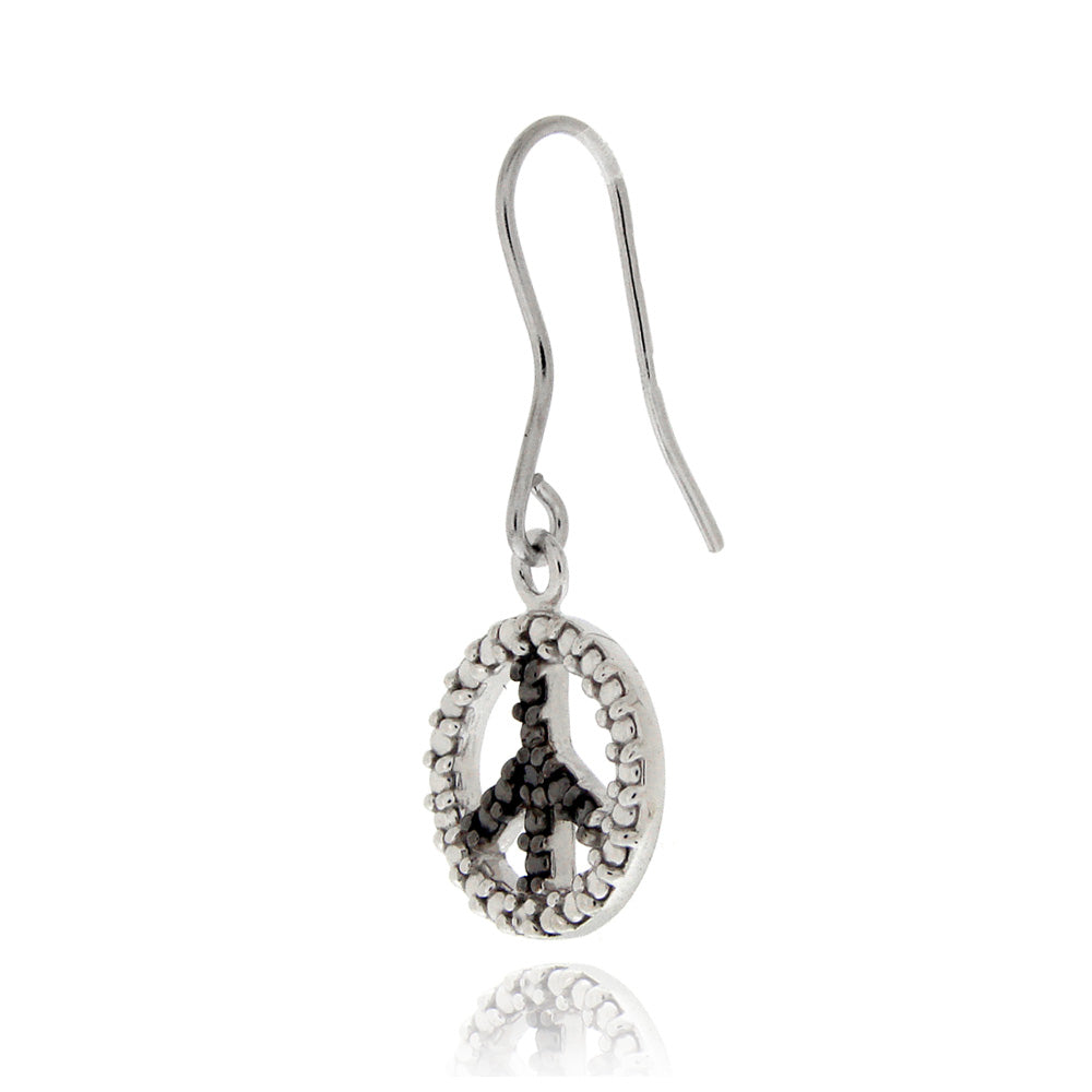 Sterling Silver Black Diamond Accent Peace Dangling Earrings-2