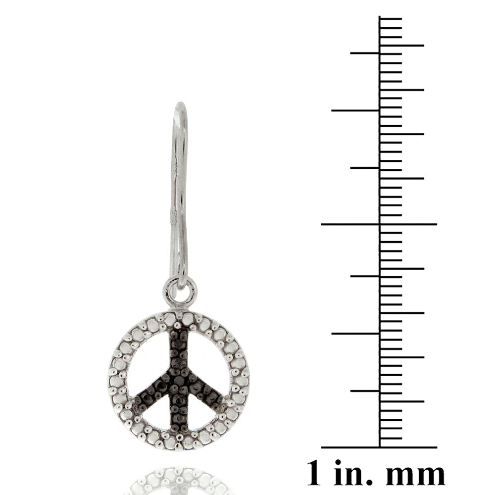 Sterling Silver Black Diamond Accent Peace Dangling Earrings-3