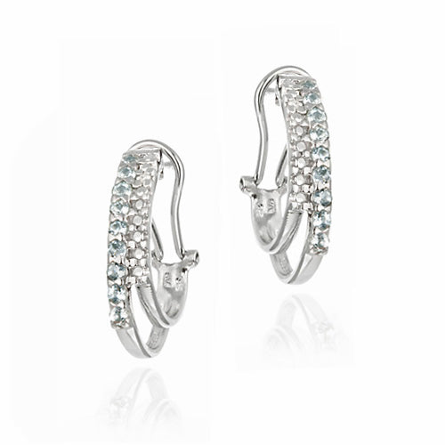 Sterling Silver Blue Topaz & Diamond Accent Two Row Half Hoop Earrings
