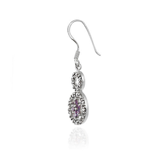 Sterling Silver Amethyst & Diamond Accent Double Circle and Flower Earrings-2