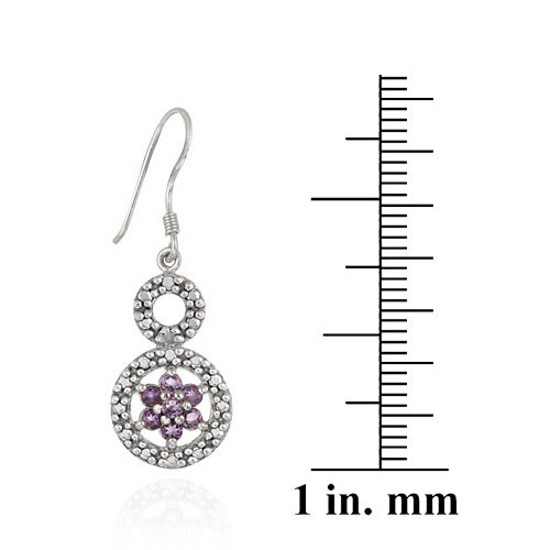 Sterling Silver Amethyst & Diamond Accent Double Circle and Flower Earrings-3